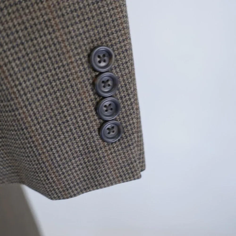 Pronto Uomo Brown Tan Tweed Wool Houndstooth Windowpane 40R 2 Button Sport Coat‎